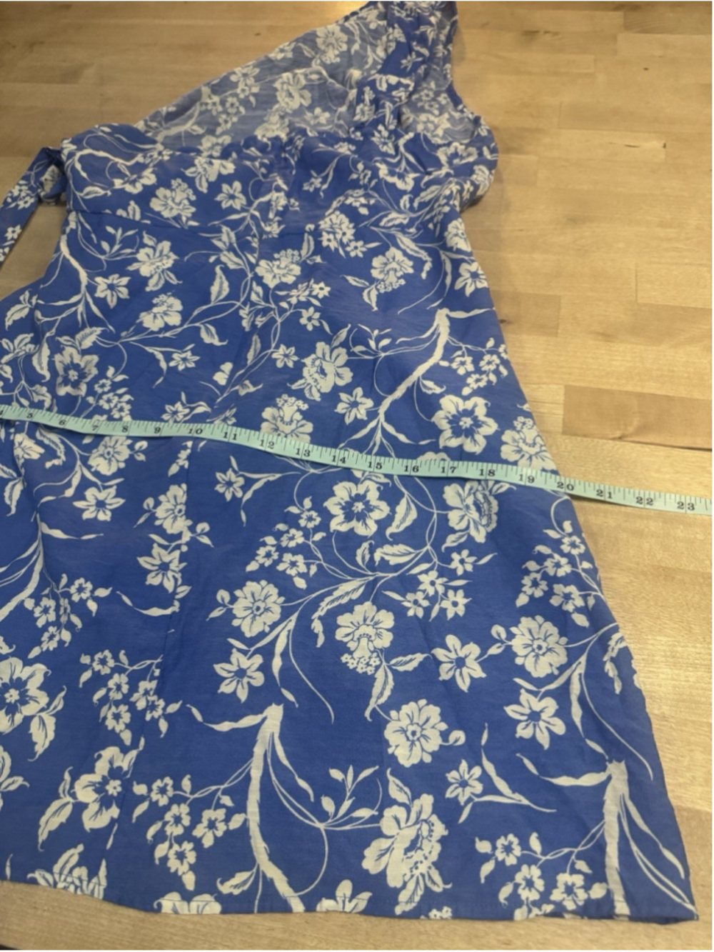 CUPSHE One-Shoulder Hawaiian Holiday Floral Blue White Dress Size XL - Picture 9 of 12